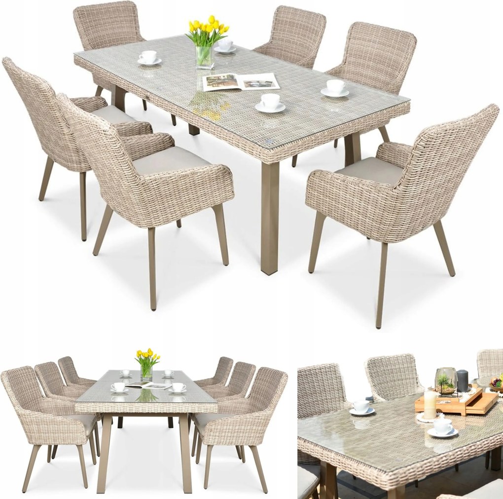 Jedálenská súprava záhradného nábytku Milano Technorattan, stôl 6x stolička, béžová