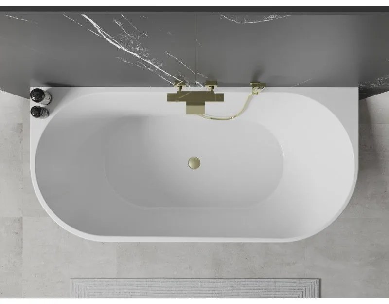 Mexen Oval, voľne stojaca nástenná vaňa 180 x 80 cm, biela, zlatý matný prepad, 52671808000-55