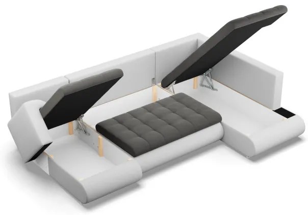 Sedacia súprava FORESTA v tvare U, pravá tmavosivá / biela