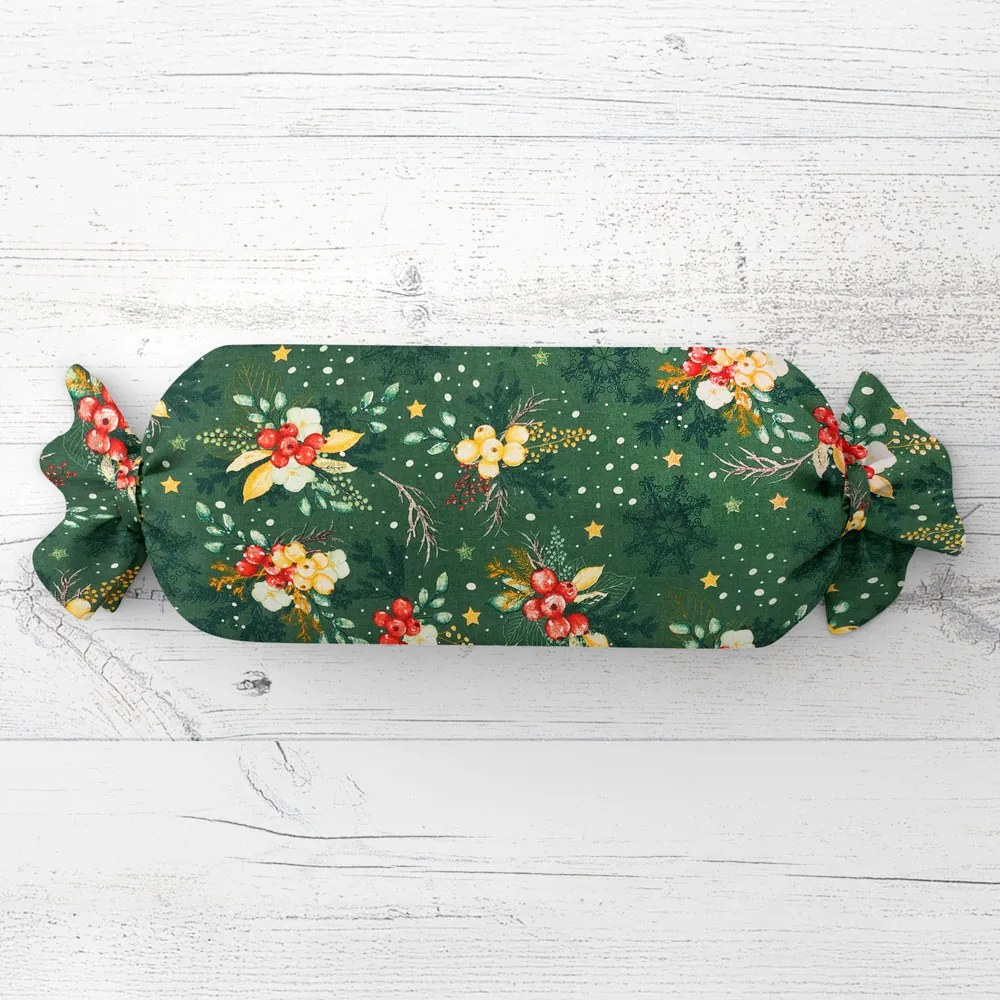 Biante Vankúš valec bonbon Sandra SA-713 Vianočné cezmíny na zelenom 15x60 cm