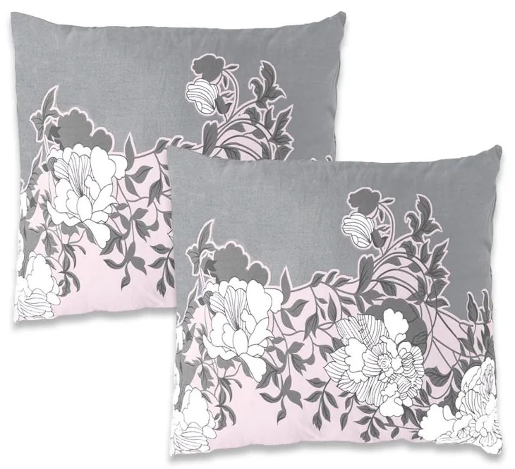 XPOSE® Bavlnená obliečka na vankúš YVONA - sivá/ružová 40x40 cm 2ks