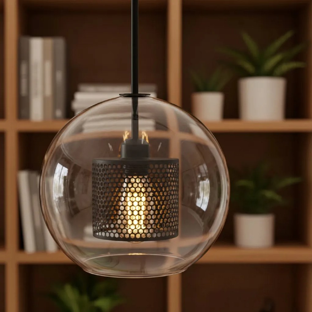 Toolight - Sklenená závesná lampa loft APP557-1CP 20cm 1xE27 60W, čierna, OSW-08750