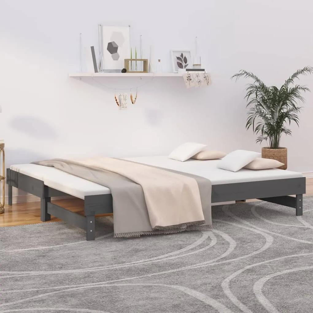 Rozkladacia denná posteľ sivá 2x(80x200) cm borovicový masív 823386