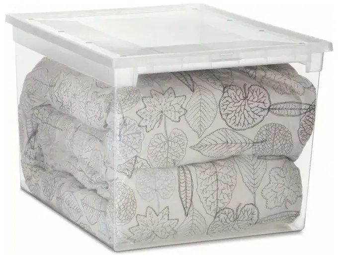 Úložný box s vekom, transparentný, na posteľnú bielizeň TERRY 52l - 38 x 52 x 31 cm