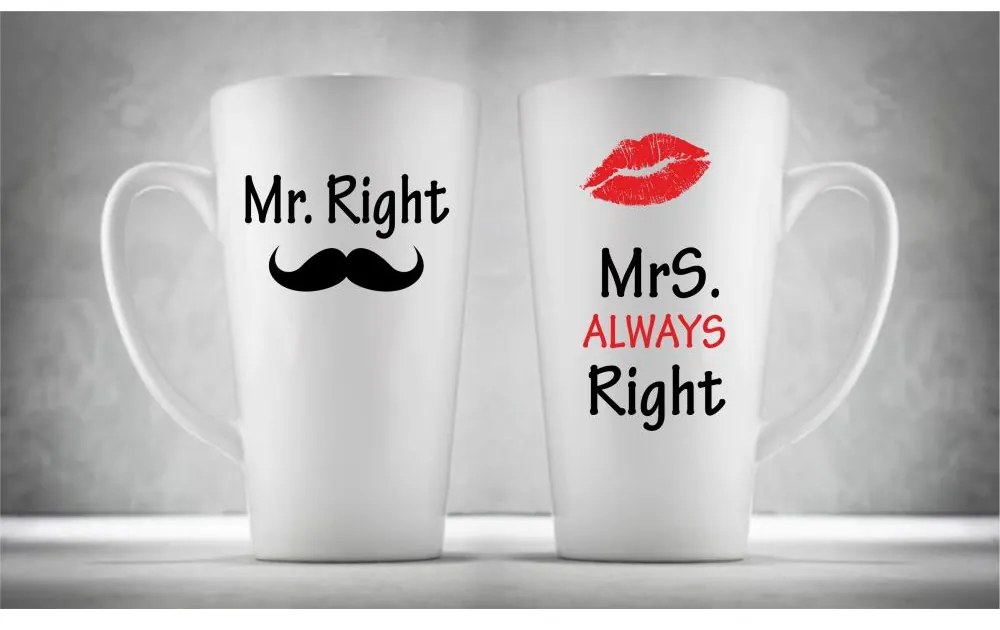 Hrnčeky pre páry Latte, Mr & Mrs Right , 2ks x 450ml