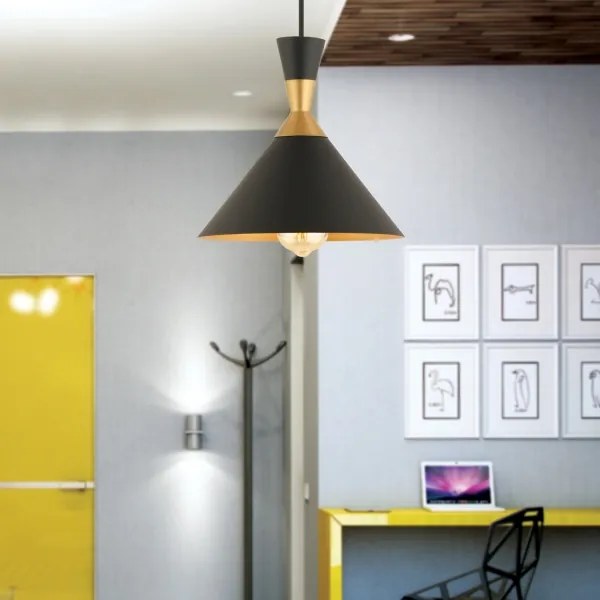 Závesný luster MONZA na lanku 1xE27/40W/230V pr. 25 cm čierna/zlatá