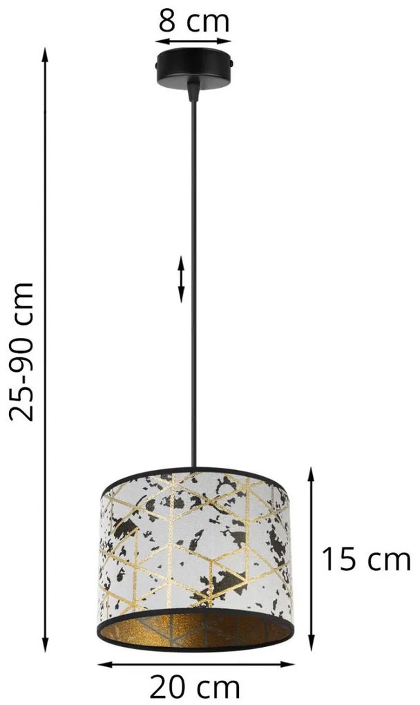 Závesné svietidlo WERONA 5, 1x sivé textilné tienidlo so vzorom, (fi 20cm), G