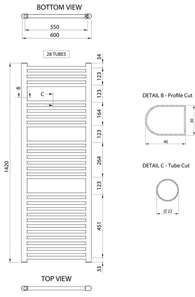 Aqualine Aqualine, ALYA vykurovacie teleso rovné 600x1420mm, chróm, LLR105