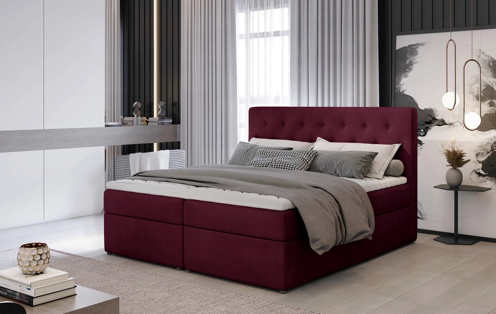 Kvalitná box spring posteľ Lapito 180x200, vínová Velvet