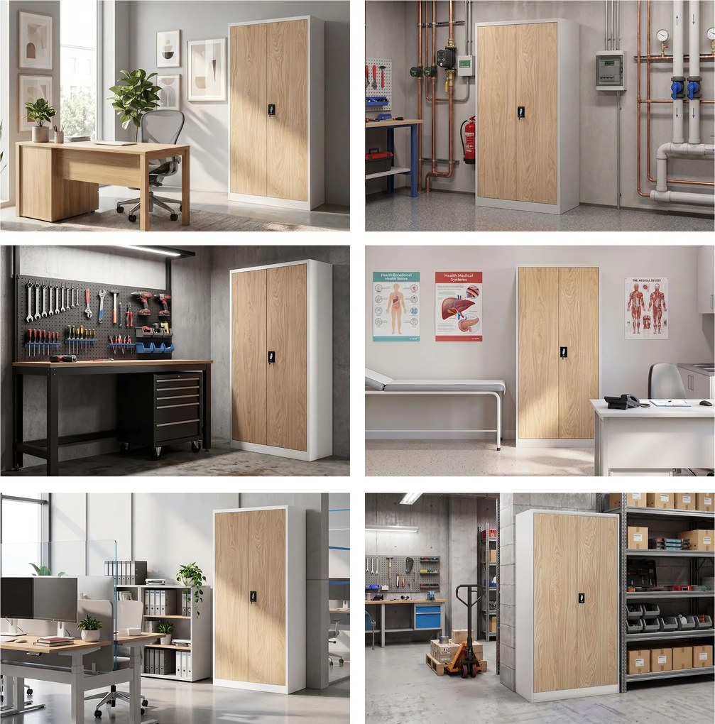 Kovová skriňa s úložným priestorom biela/dub sonoma, 900x1850x450 mm: TOMASZ Eco Design