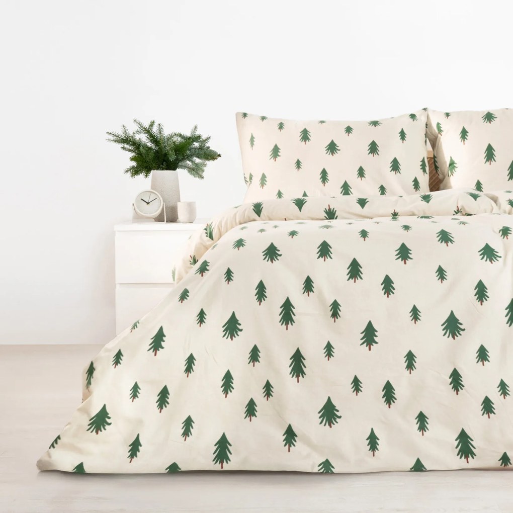 Goldea flanelové posteľné obliečky - stromčeky na režnom 240 x 220 a 2ks 70 x 90 cm