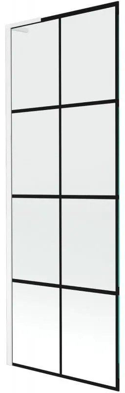 Mexen Next L, 1-krídlová vaňová zástena 70 x 150 cm, 6mm číre sklo-čierny vzor, biely profil, 895-070-000-03-77-20