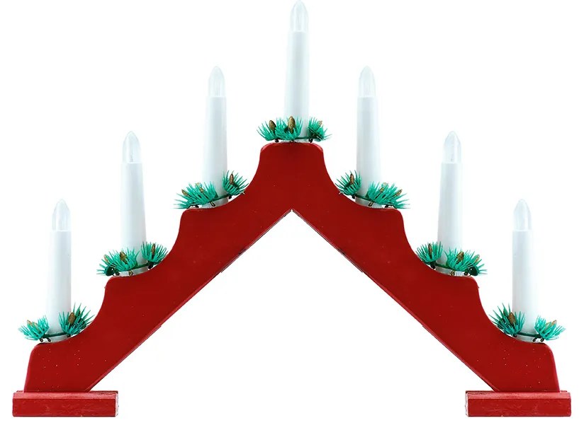 DECOLED Vánoční svícen, 40 x 5 x 32 cm, červený, na baterie 2x AA