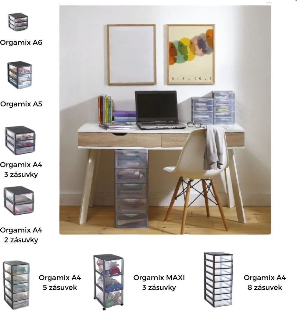 SUNDIS Úložný box s 8 zásuvkami, antracit, OFFICEMIX A4