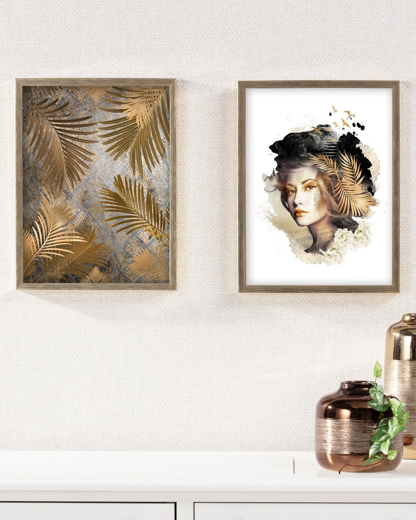 Obraz Golden Leaves 30x40cm gold