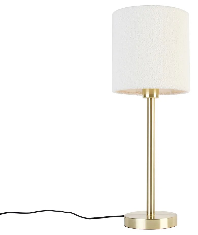 Klasická stolná lampa mosadz s tienidlom z bouclé bielej farby 20 cm - Simplo