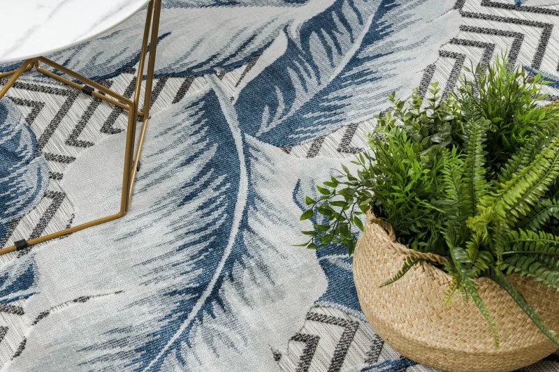 Dywany Łuszczów, Kusový koberec Botanic 65242 Feathers grey – na von aj na doma, 78x150, modrá, chodba / predsieň