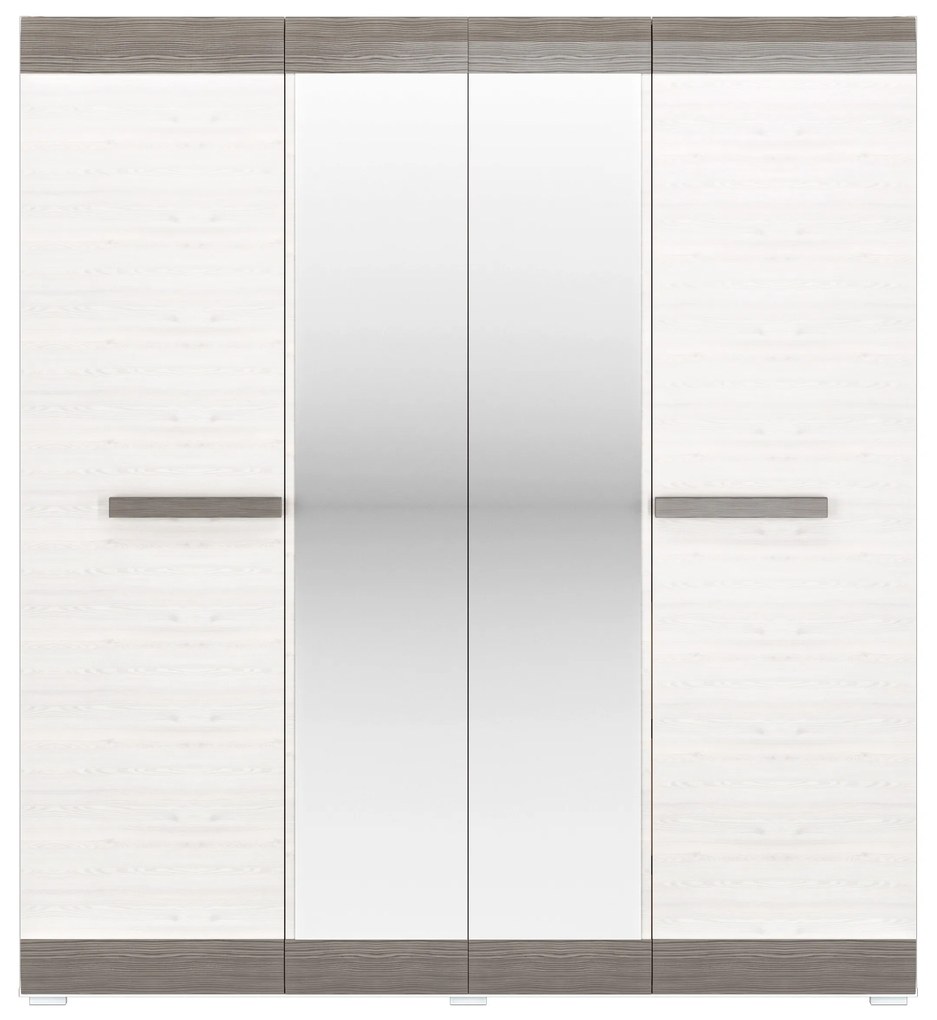 Skriňa štvordverová Blanco 28 z zrkadlom 183 cm - Borovica sNiezna / new grey