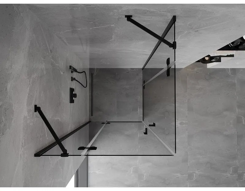 Mexen Mist-H Duo, 2-krídlový výklopný sprchový kút 80 x 80 cm, číre sklo, čierny profil, 8A5-080L-080P-70-00