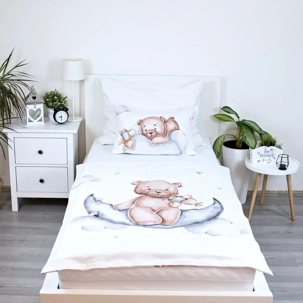 Obliečky do detskej postieľky Medvedík na mesiačiku - 100% bavlna - 40x60 cm + 100x135 cm