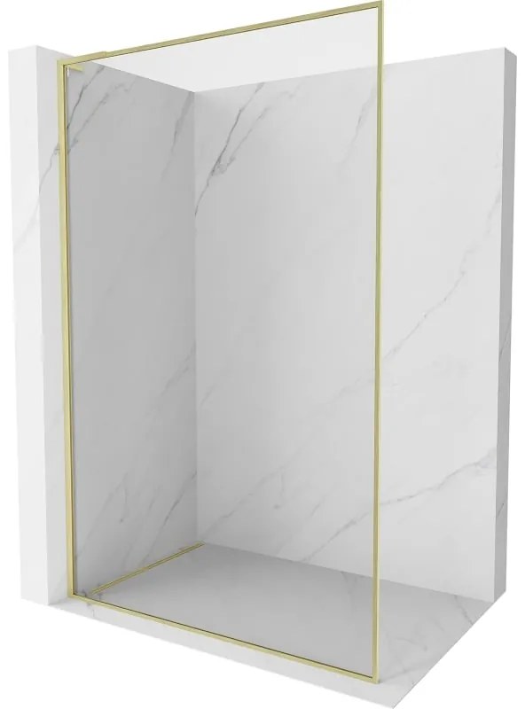 Mexen, Mexen Kioto-F L sprchová stena s rámom 100 x 202 cm, priehľadná 8 mm, brúsené zlato - 800-100-174-55-00