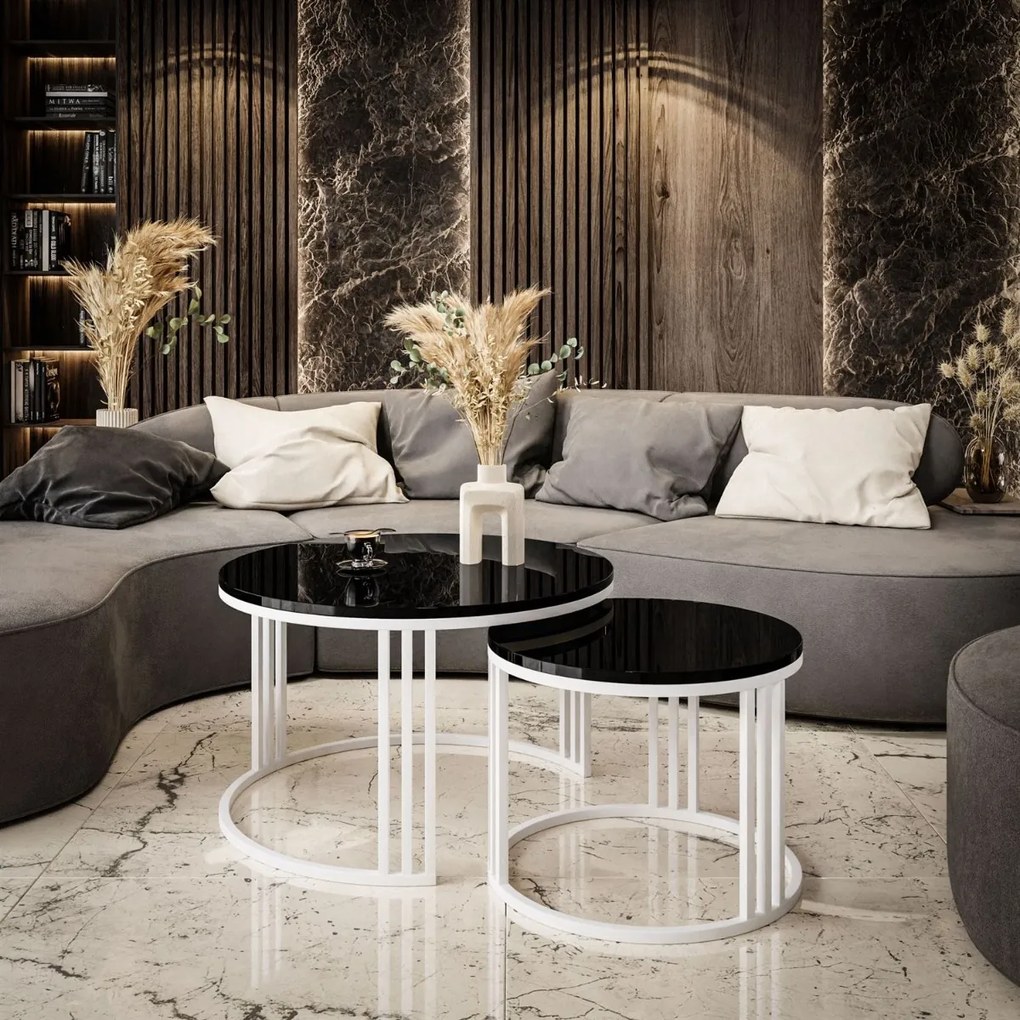 OKRÚHLY KONFERENČNÝ STOLÍK 2v1 LEONARDO 2 ČIERNY LESK / BIELY