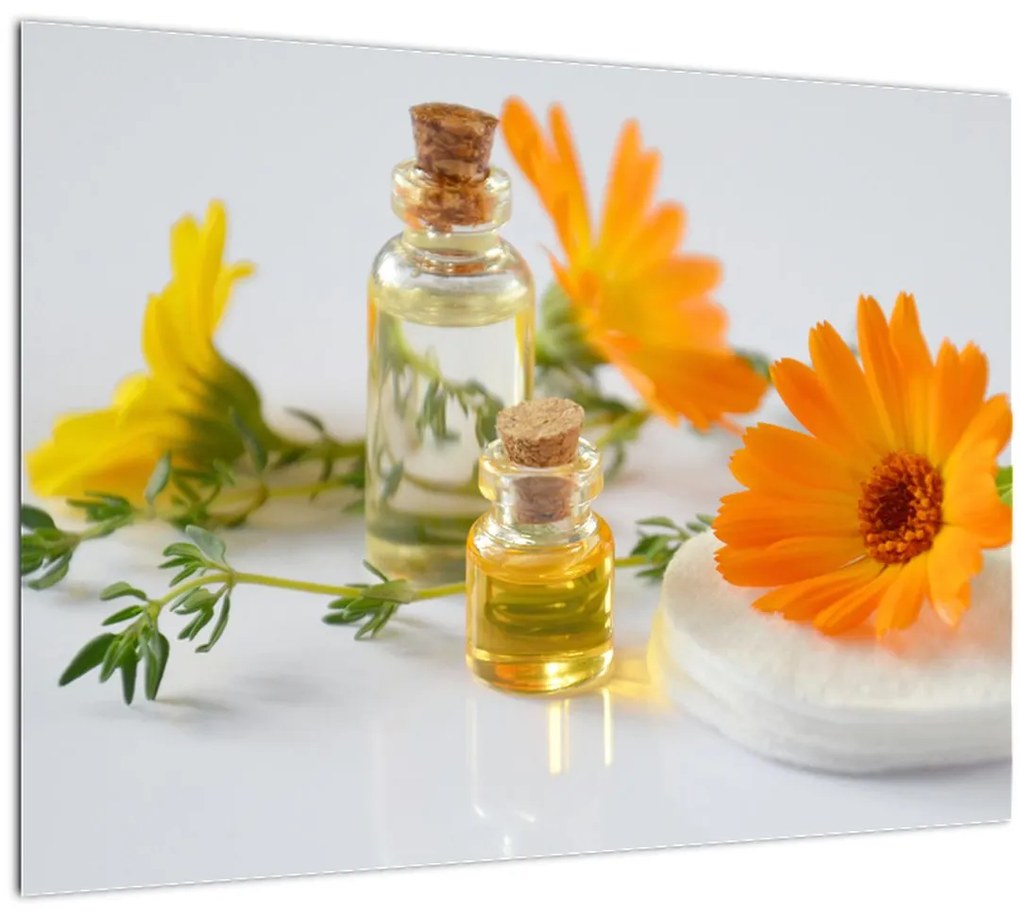 Sklenený obraz oranžových kvetín (70x50 cm)