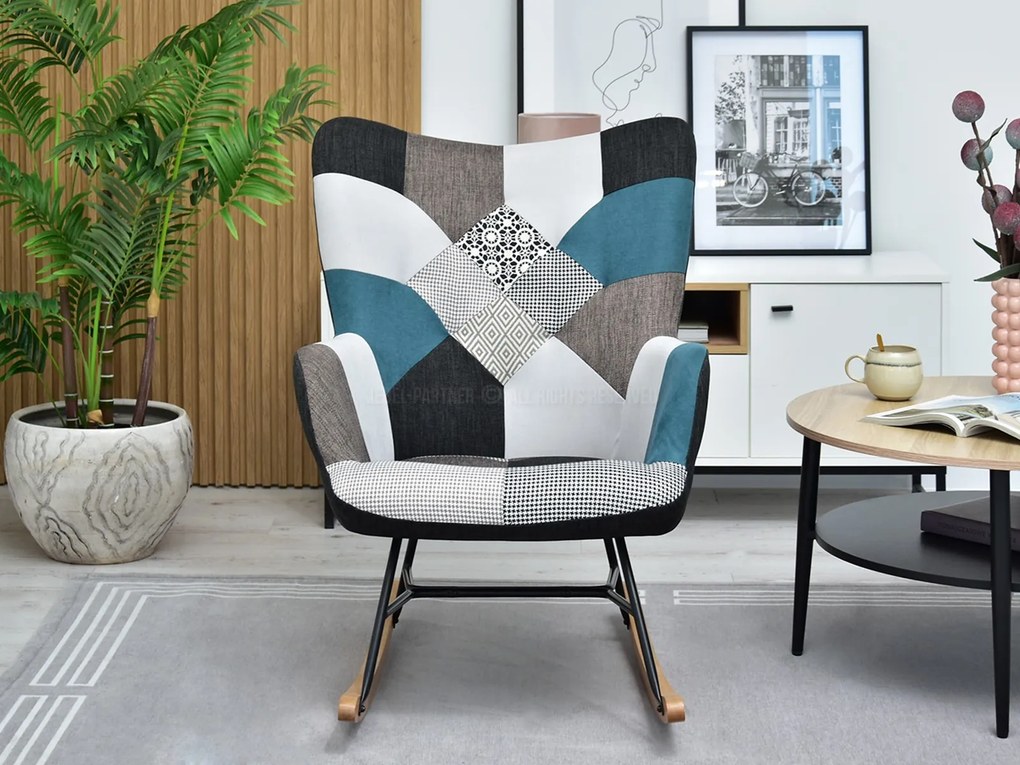 Kreslo Sibyla (patchwork + čierna). Akcia -30%. Vlastná spoľahlivá doprava až k Vám domov. 1110398