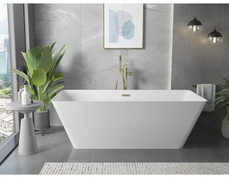 Mexen Velo Slim, voľne stojaca vaňa 170 × 75 cm, biela lesklá, zlatý matný prepad, 52811707500-55