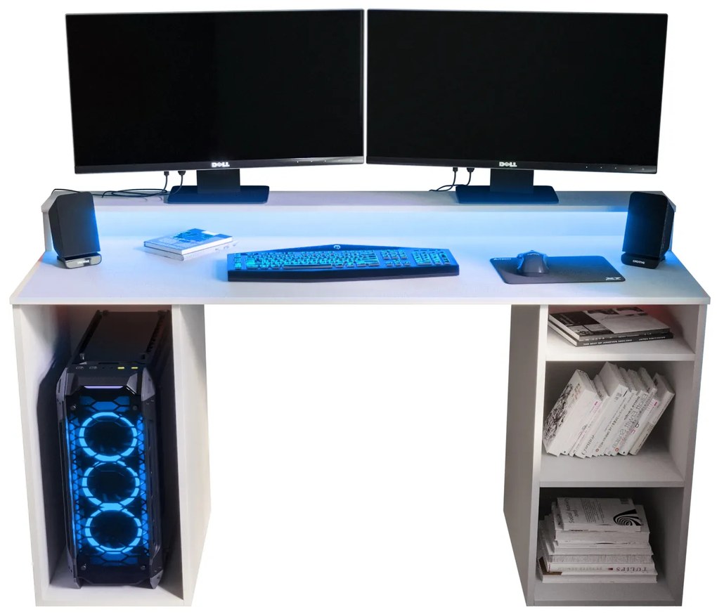 Herný PC stolík Garrick 1 (biely) (s LED RGB osvetlením). Akcia -20%. Vlastná spoľahlivá doprava až k Vám domov. 1064133