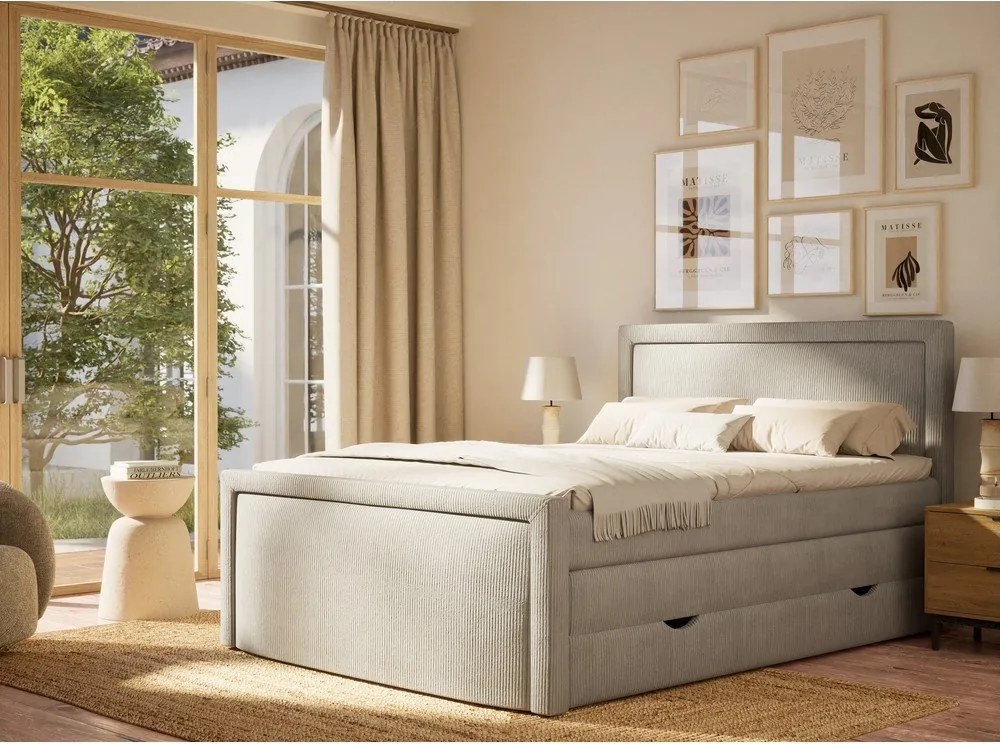 Sivá boxspring posteľ s úložným priestorom 200x200 cm Fresco – Maison de Rêve