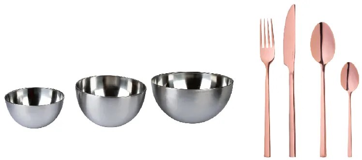 Ernesto®  Súprava misiek z nehrdzavejúcej ocele, 3-dielna + Príbor z ušľachtilej ocele, 16-dielna súprava  (800006909)