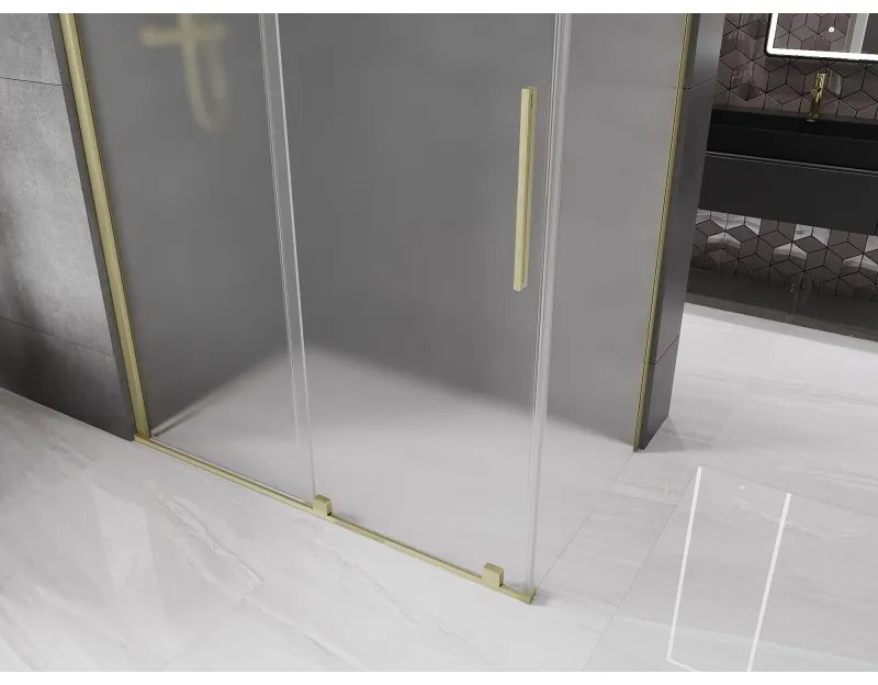 Mexen Velar, sprchový kút s posuvnými dverami 160 x 90 cm, 8mm sklo námraza, zlatá matná, 871-160-090-31-55