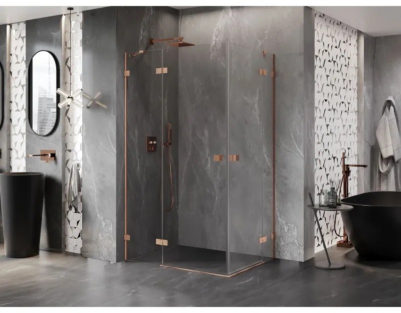 Mexen Lunar Duo, výklopný sprchový kút 115 x 105 cm, 8mm číre sklo, profil medená matná, 834-115L-105P-65-00