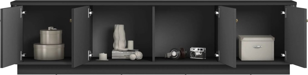 TV skrinka Vespera 4D 187 cm na sokli - čierna / zlatá