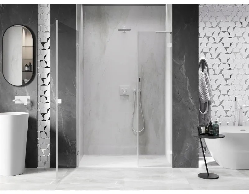 Mexen Lunar-B, L Otočné ľavé sprchové dvere 145 cm, 8mm číre sklo, biely profil, 832SL-145-050-20-00-L