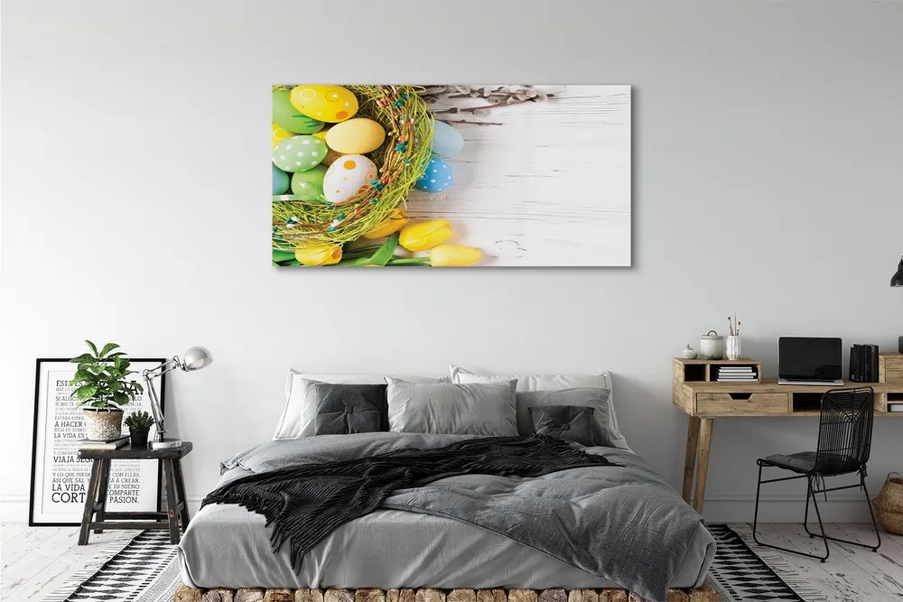 Obraz na akrylátovom skle Vaječné založené na tulipány 140x70 cm