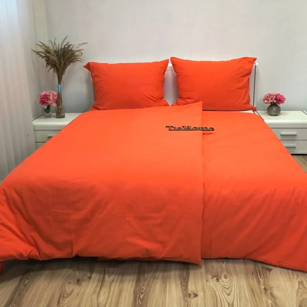 Ľanové obliečky oranžovo-červené 140x200cm+90x70cm TiaHome