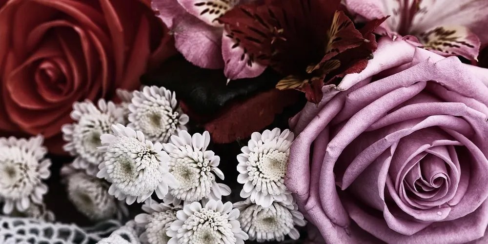 Obraz kytica ruží v retro štýle - 120x60