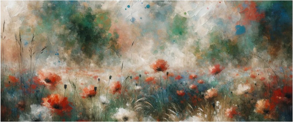 Obraz – Abstrakcia poľa s makmi (120x50 cm)