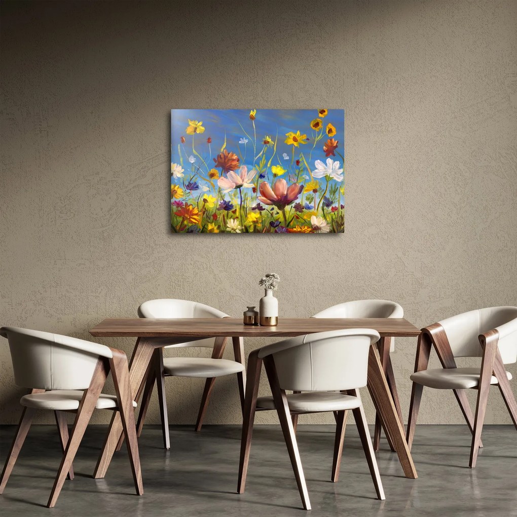 Maľovaný obraz rozkvitnutej lúky (70x50 cm)