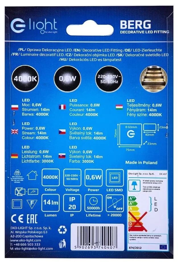 Schodiskové LED svietidlo Berg, 1x LED 0,6w, 4000k, s