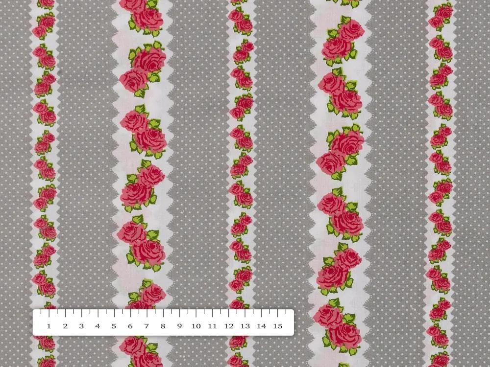 Biante Bavlnená obliečka na vankúš Sandra SA-419 Ružičky na sivom bodkovanom 45 x 45 cm