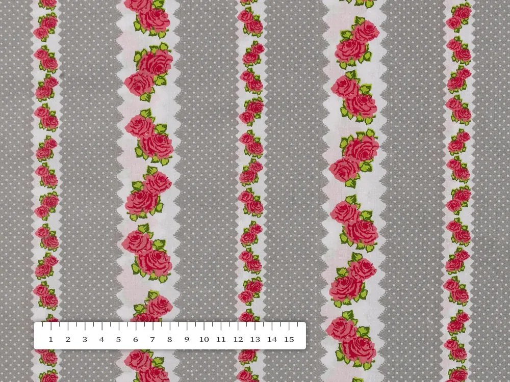Biante Bavlnené posteľné obliečky Sandra SA-419 Ružičky na sivom bodkovanom Dvojlôžko francúzske 220x200 a 2ks 70x90 cm