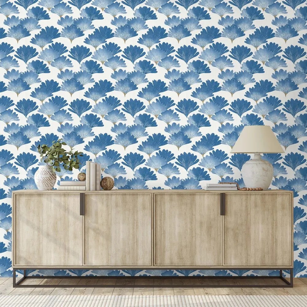 Tapeta modré akvarelové listy