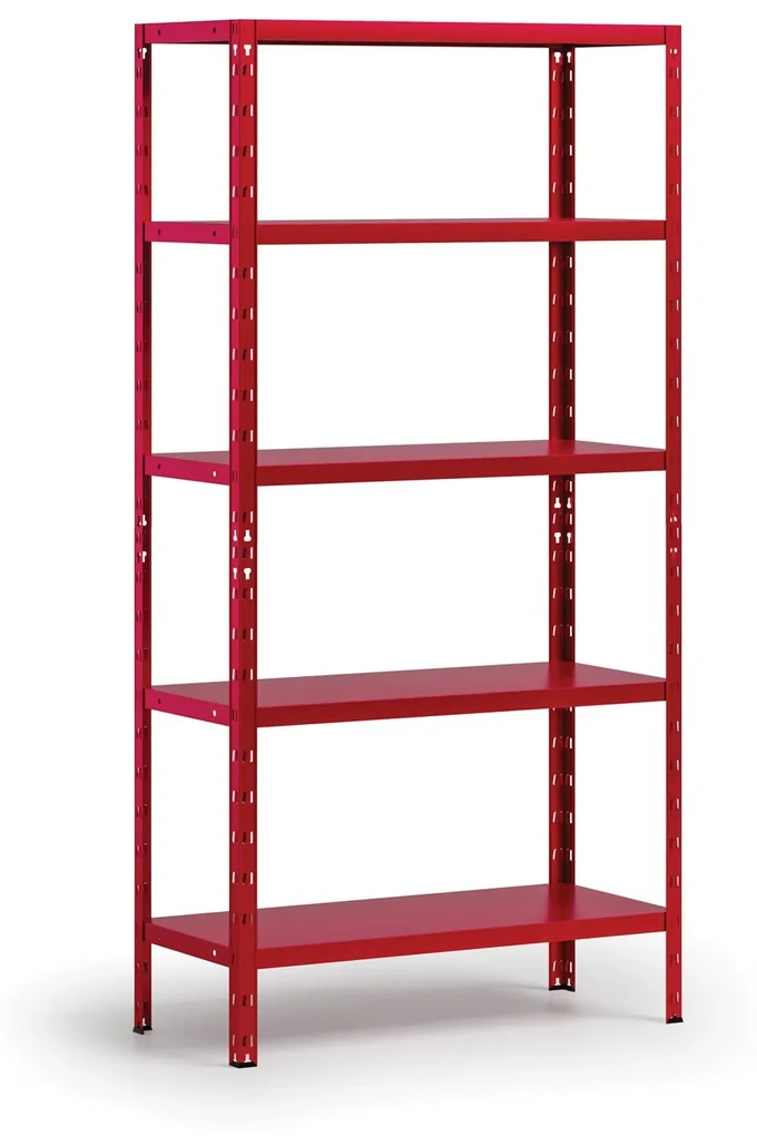 Policový regál 1800x900x400 mm, 5 políc, nosnosť police 70 kg, červený