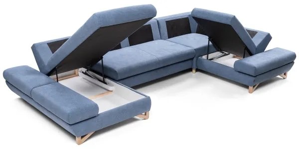 Rozkladacia rohová čalúnená sedacia súprava s úložným priestorom do U AVESTA modrá