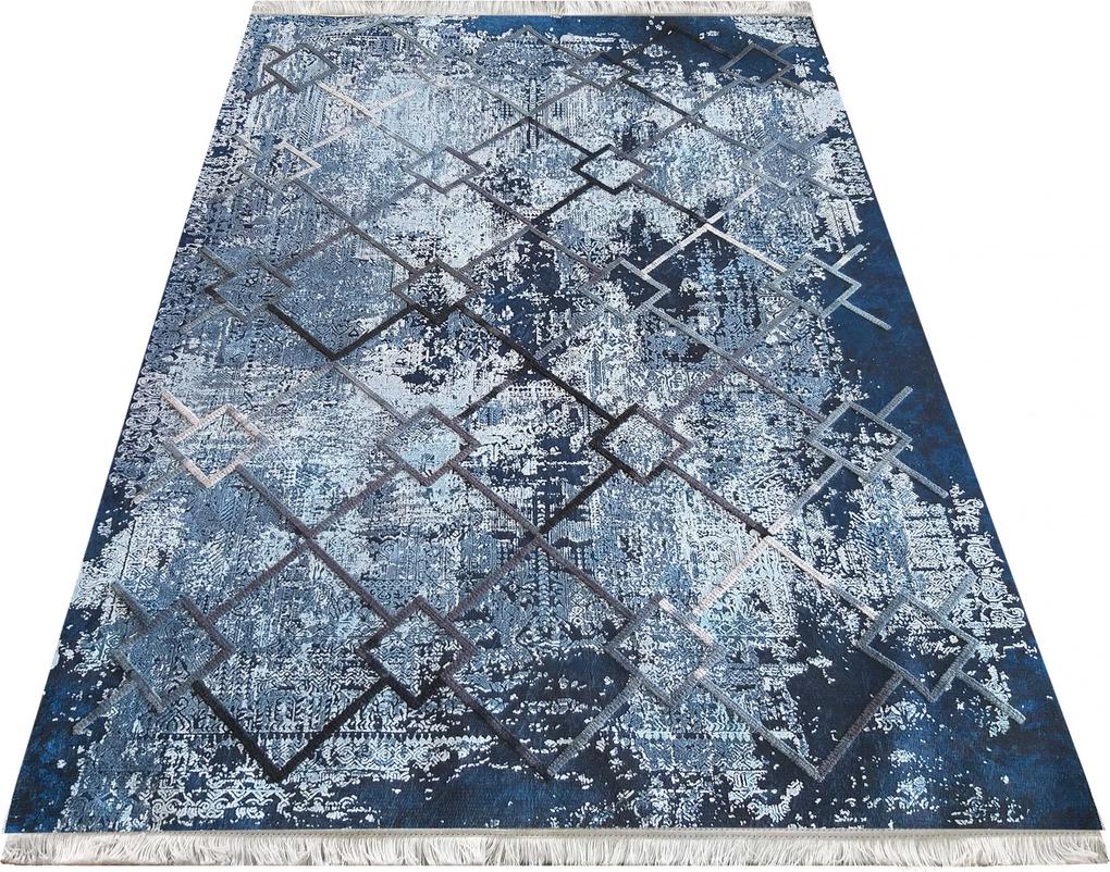 Fenomenálny modrý vzorovaný koberec v škandinávskom štýle