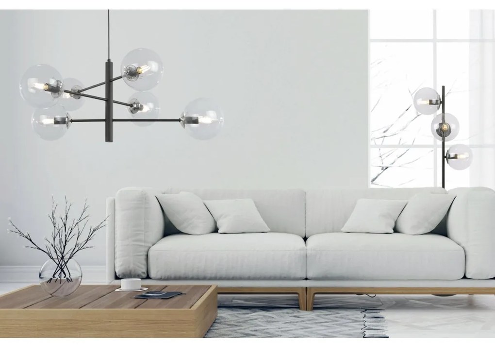 Stojacia lampa Paris, 3x číre sklenené tienidlo, B/CH