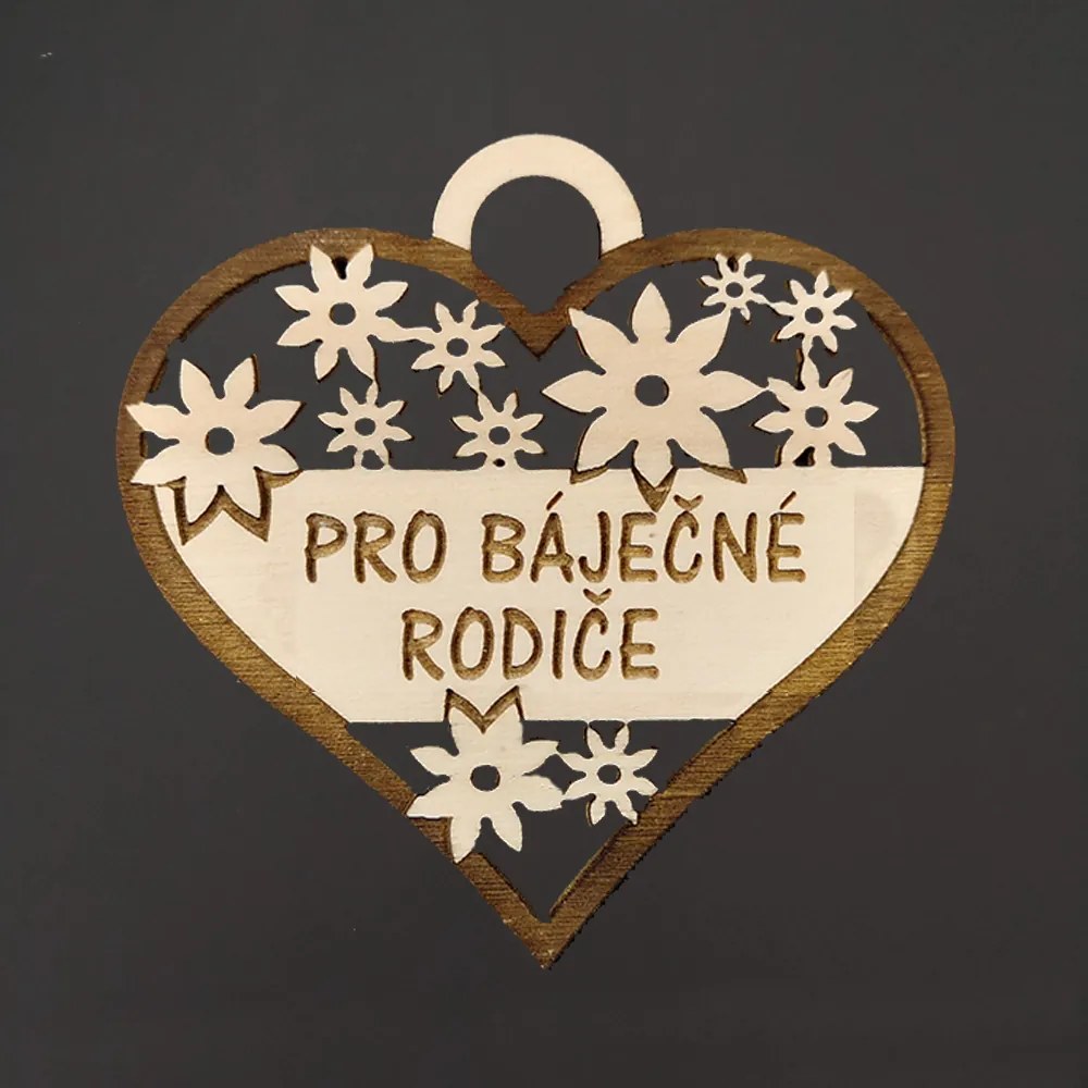 AMADEA Drevené srdce s textom "pre báječných rodičov", 7 cm, český výrobok
